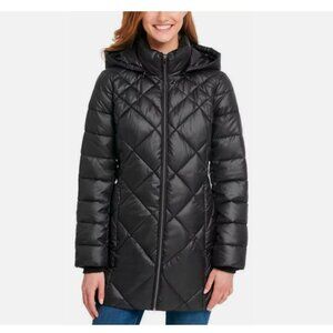 NEW Andrew Marc Women's Long Puffer Jacket with Hood, Black L